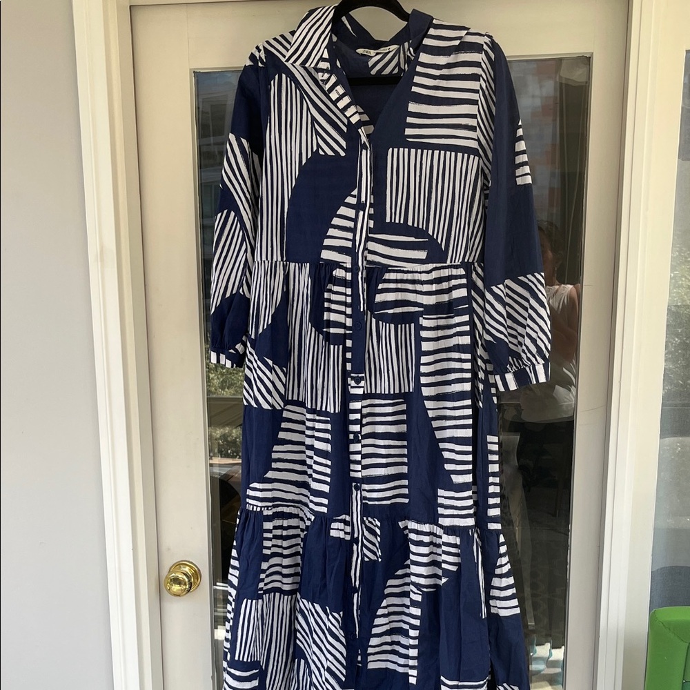 Zara Geometric Lightweight Shirt Midi Dress - Picture 2 of 9